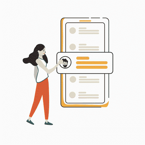 motion design d'une femme scollant sur des profils